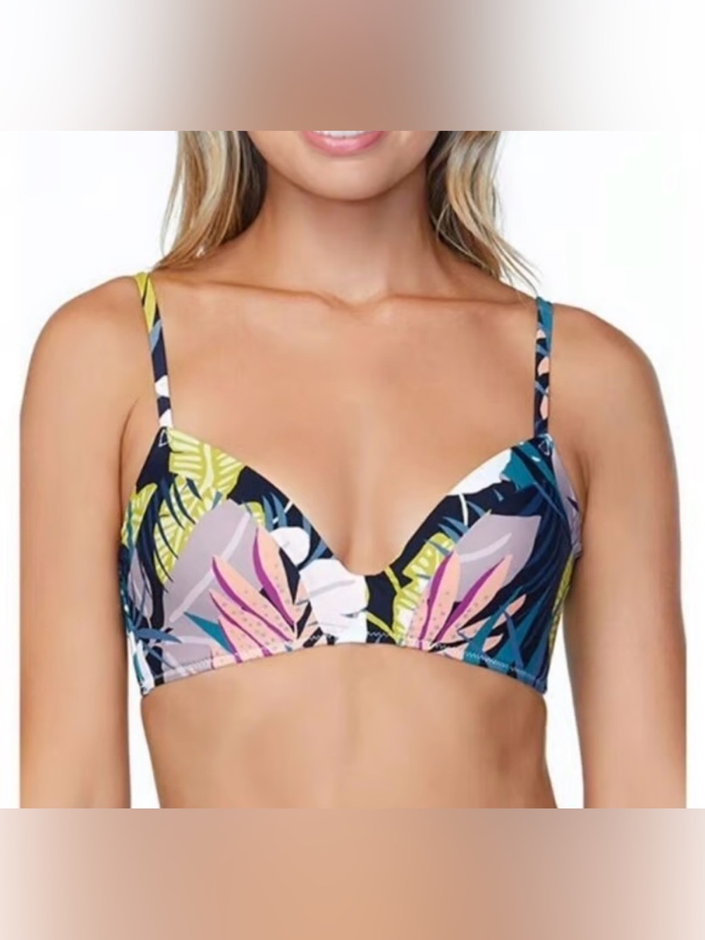EUC Raisins Newport Tropical Floral Hawaiian Print Shaped Padded Bikini Top